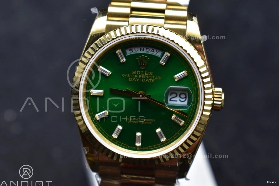 DayDate Steel YG 904L President Edition (Gain V5 on Stick with Green Bracelet Weight) Diamond vr3255 Best 36 QF Dial 0323